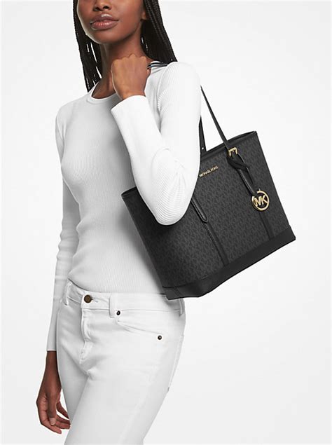 michael kors jet set signature monogram top zip tote|michael michael kors jet set top zip tote .